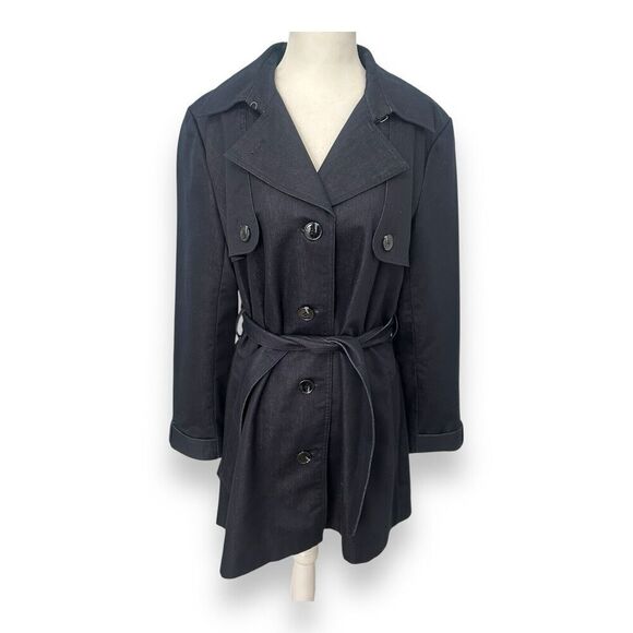 Chelsea and Theodore Short Trenchcoat Jacket Navy Blue Size 12 - Picture 1 of 13